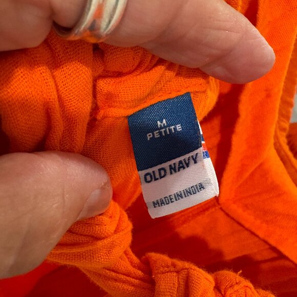 Old Navy Gauze Long Summer Orange Pocket Dress SZ M Beach Vacation Tieback - Picture 8 of 8